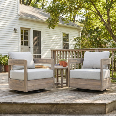 Maris Coastal Modern Acacia Wood Outdoor Swivel Club Chair with Cushioned Seat