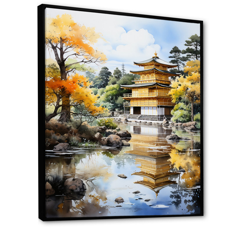 Madelayne Japon Art Golden Pavilion I, H 32 po x l 16 po x P 1 po, Cadre flottant noir
