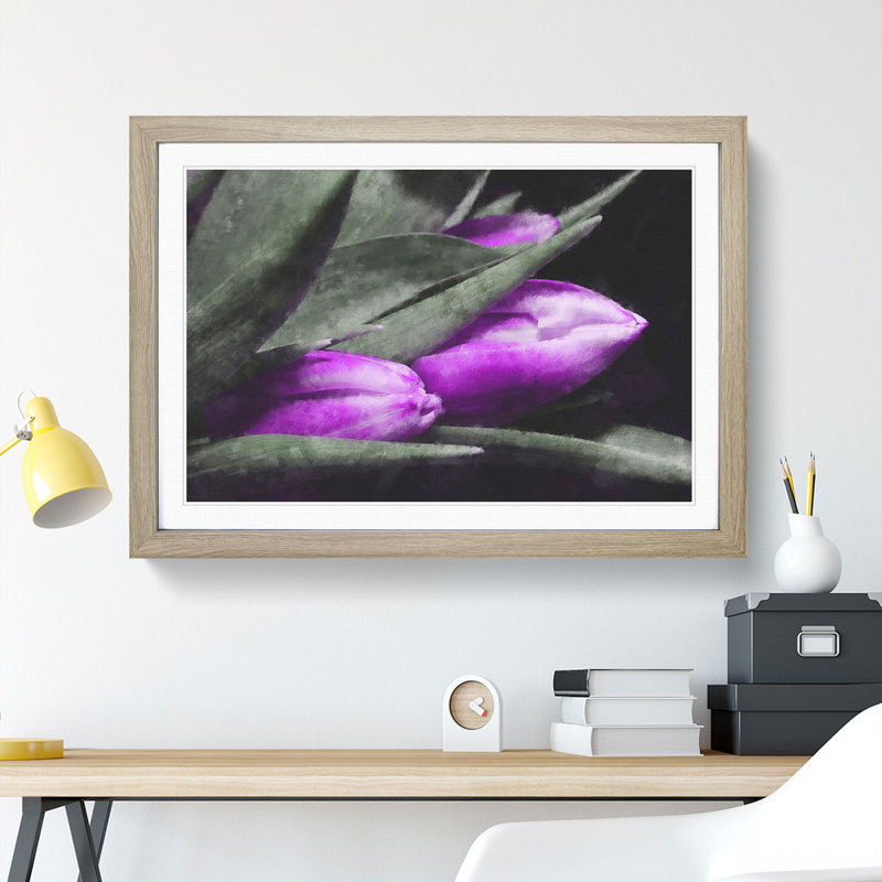 Purple Tulip Flowers Vol.1 - Picture Frame Painting, 27cm H x 36cm W x 2cm D, Oak Framed