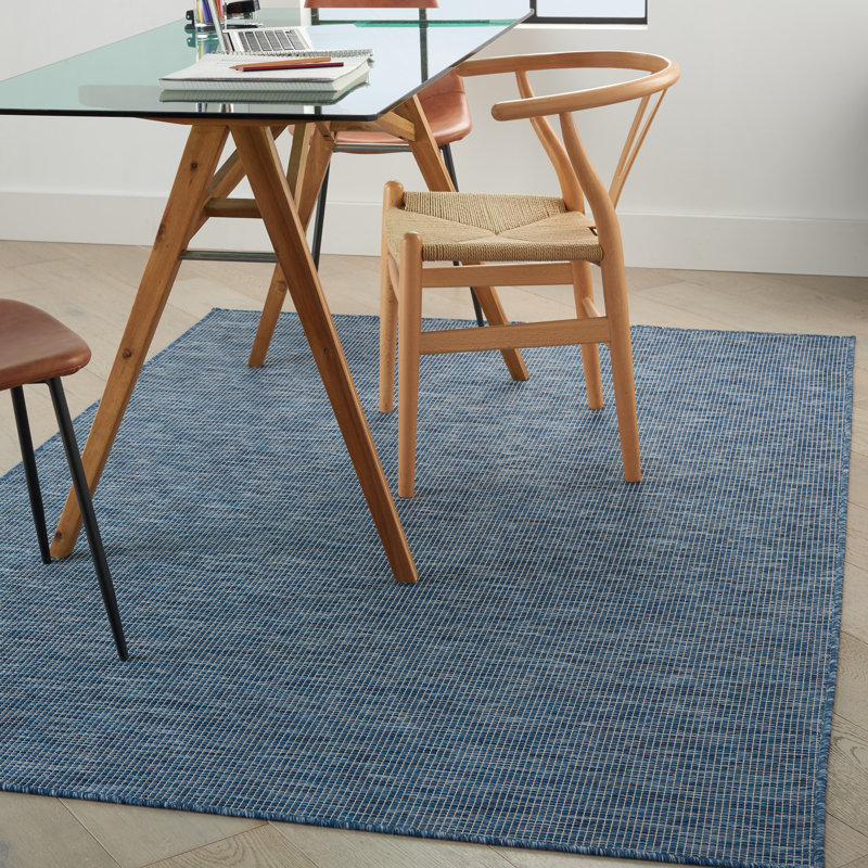 Lillehammer Solid Indoor/Outdoor Area Rug, Rectangle 8' x 10', Navy Blue