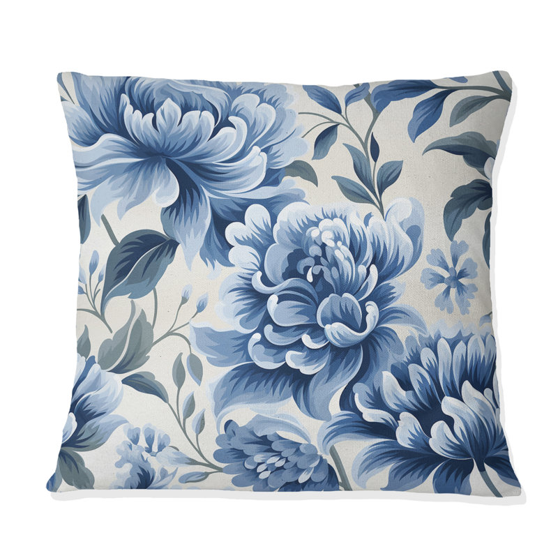 Blanc et bleu brise de damas - Coussin décoratif abstrait Coral Reef multicolore azur - Coussin, H 16 po x l 16 po