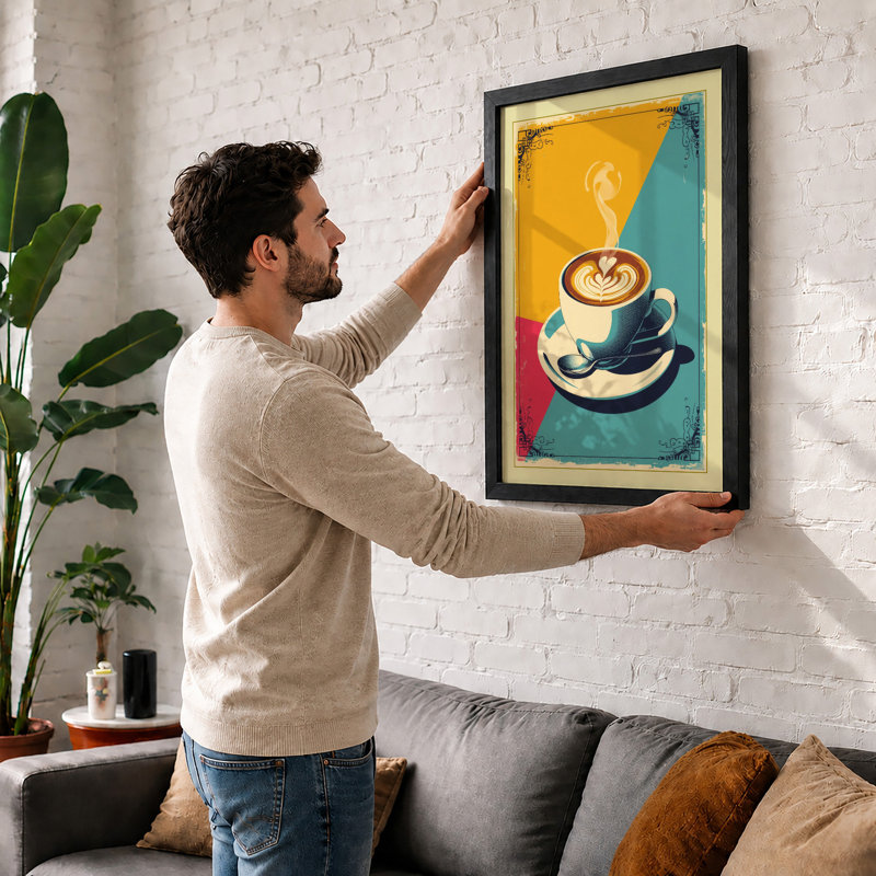 Coffee and Ideas Retro - Framed Print, A4 - 29.7 x 21.0 cm, Black