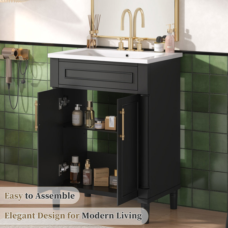 24" Bathroom Vanity with Integrated Ceramic Sink