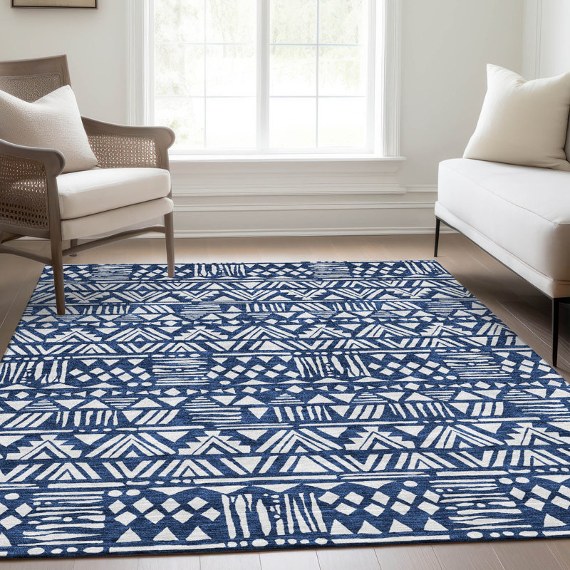 Premium Machine Washable Prisco Navy Rug, Rectangle 10' x 14'