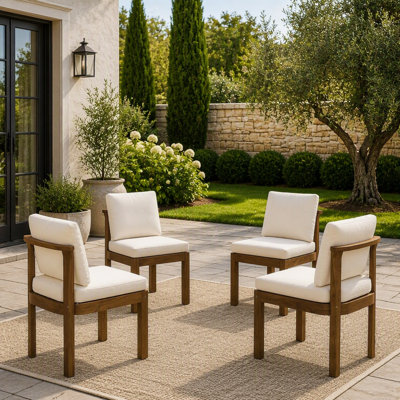 Ensemble de 4 chaises d'extérieur en bois d'acacia, de conception ergonomique et résistantes aux intempéries pour le patio et le jardin