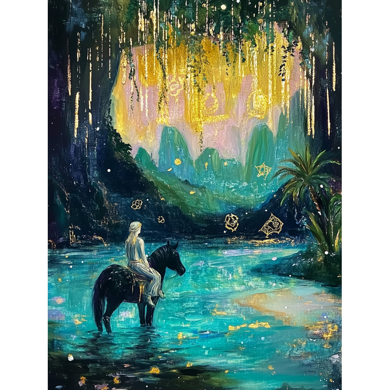 Art mural sur toile Gilded Waterfall Rider, H 48 po x l 36 po x P 1,5 po