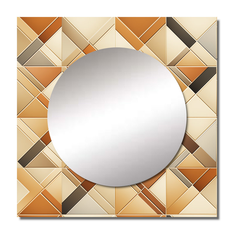 Miroir mural de salon beige et brun rustique géométrique moderne, 36 po x 36 po