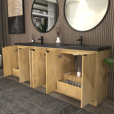 Meuble-lavabo autoportant 83,8 po Monterey + lavabo double en acrylique noir renforcé