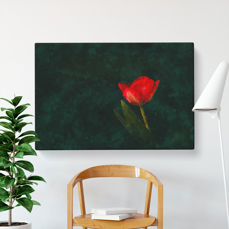 Lone Red Tulip - Wrapped Canvas Painting, 60cm H x 91cm W x 3cm D
