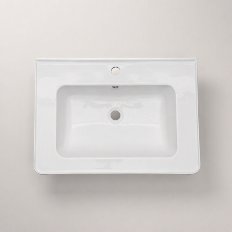 Plateau de meuble-lavabo simple blanc 28 po x 19 po avec 1 trou de robinet et trop-plein (lavabo seulement)