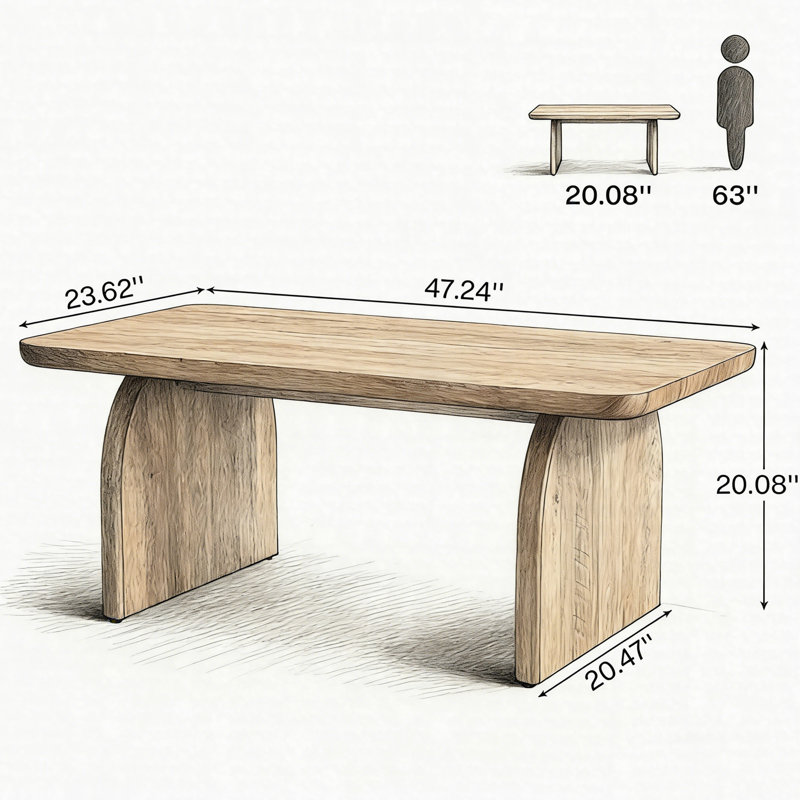Table basse 47 po Farmhouse, Table basse rectangulaire à centre bas avec support en forme de H, Brun rustique