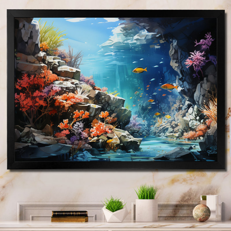 Aquariums Marine Wonders III - Aquariums, art mural, H 24 po x l 32 po x P 1 po, Cadre photo noir