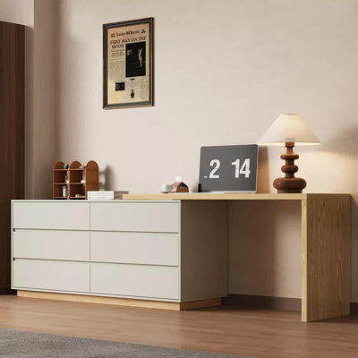 L-shaped Desk with a Telescopic Design and 6 Storage Drawers for Home Office