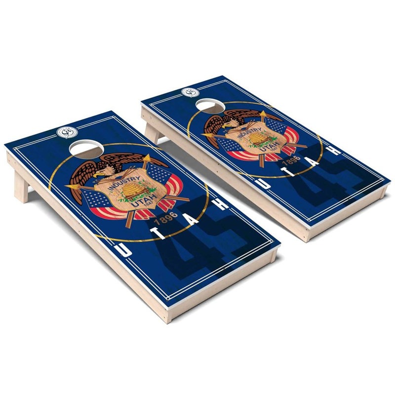 Ensemble de planches de cornhole composites toutes saisons Utah State Flag 2.0, Ajouter un étui et des lumières