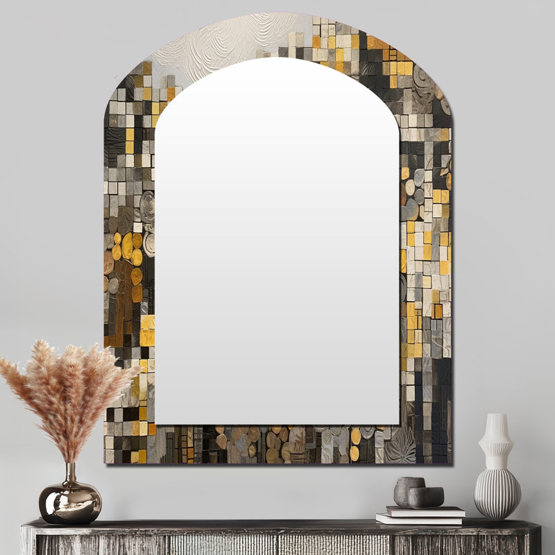 Jaune et crème bohémien Medley II - miroir décoratif mosaïque bohème, grand miroir mural moderne de forme libre, impression d'art en métal