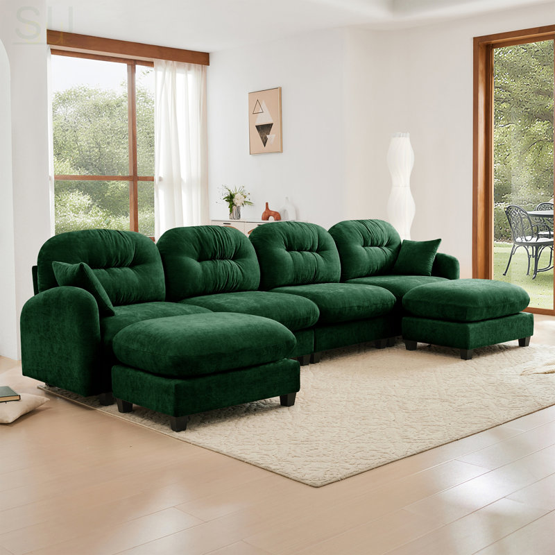 Modular Sectional U Shaped Couch With Ottoman, Soft Chenille Fabric, Tufted Cushion Backrest, High-Density Foam, Elegant Armrests, Easy Install For Bedrooms And Living Rooms