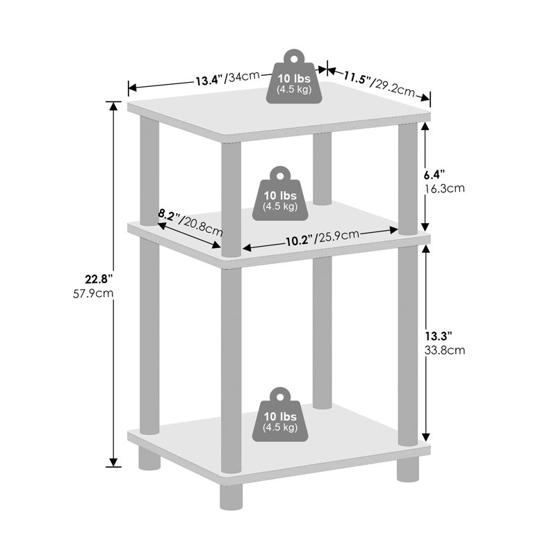 34.04cm W Bedside Table, Americano, Stainless Steel