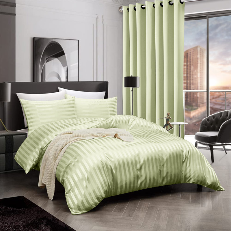Microfiber Striped Bedding with Pillowcases, Single Duvet Cover + 2 Standard Pillowcases, Ochre