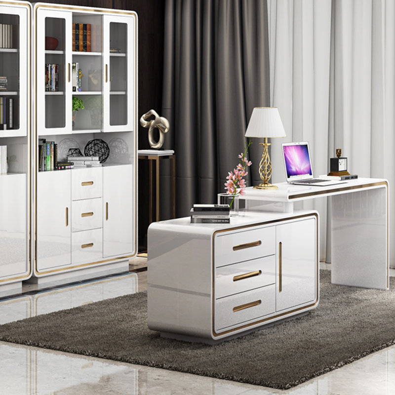 Bureau de luxe en L émaillé pour ordinateurs de bureau, H 29,92 po x l 47,24 po x P 47,24 po