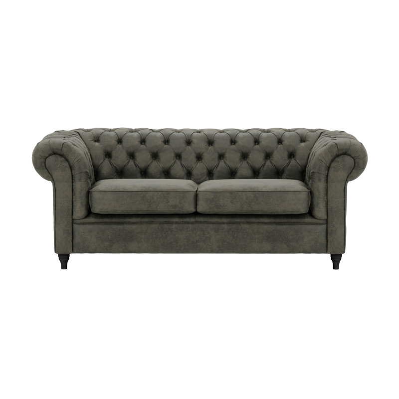 Littlehampton 3 Seater Faux Leather Chesterfield Sofa, 29.5" H x 75.59" W x 75.59" D, Dark Grey
