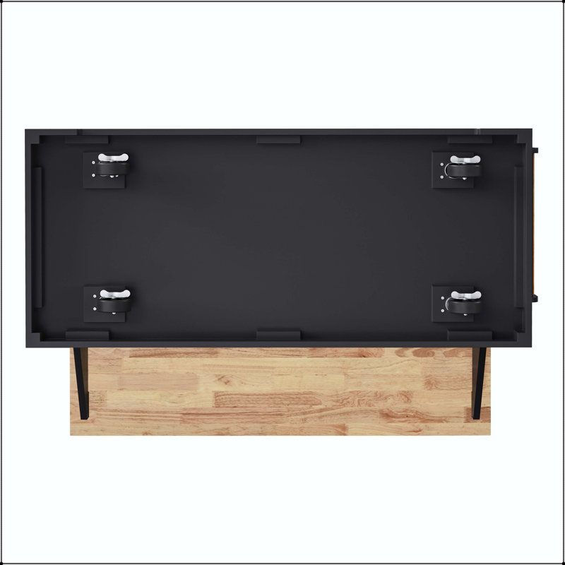54" Large Kitchen Island with Rubber Wood Drop Leaf and Embossed Texture – Black, Black