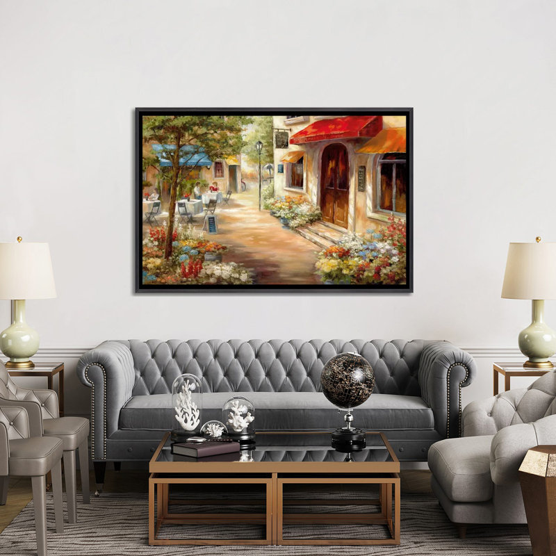 "Café afternoon III" par Nan, reproduction d’art, H 40 po x l 60 po x 1,5 po, Toile avec cadre noir patiné, Pas de tapis