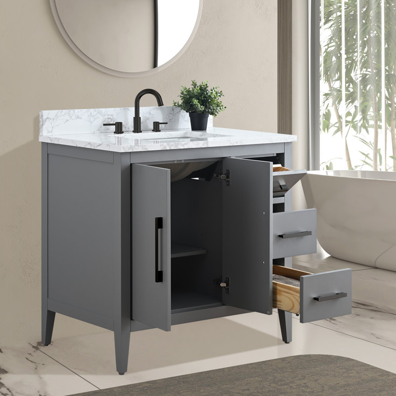 Ensemble de meuble-lavabo simple 36 po, Gris cachemire, Noir mat