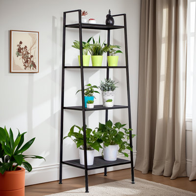 Widen 4-tier Bookshelf Black - Sturdy Iron Construction, 44-88lbs Capacity, Multifunctional Storage For Books/plants/decor, Easy Install