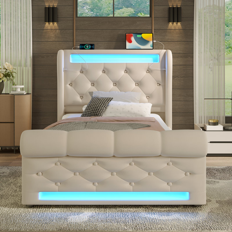 Lift Up Storage Bed, European Kingsize (90 x 200cm), Beige