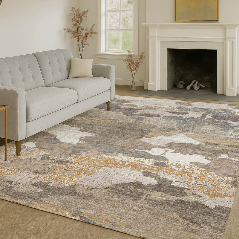 Tapis abstrait lavable à la machine intérieur / extérieur ACN2434, Brun, 5 pi x 7 pi 6 po