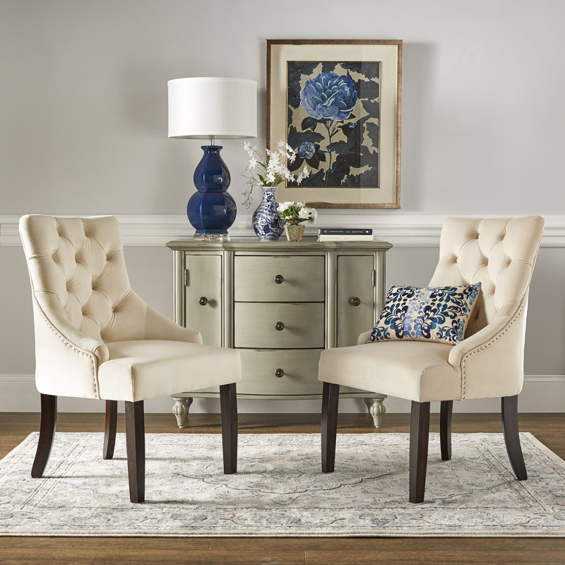 Dukinfield Upholstered Side Chair, Beige Velvet, Espresso