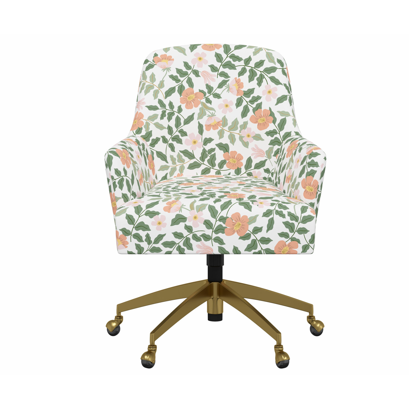 Rifle Paper Co. x Cloth & Company Yvette Office Chair, Rpc Primrose Blush & Cream Linen, Brushed Gold