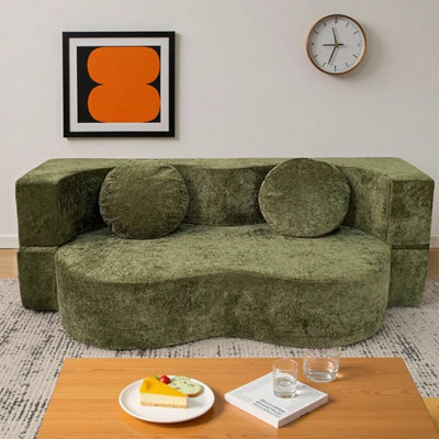 47.24"Green linen-blend loveseat with throw pillows