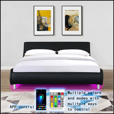 Upholstered Platform Bed Frame with LED Lighting, Remote and APP Control for Modern Comfort and Style