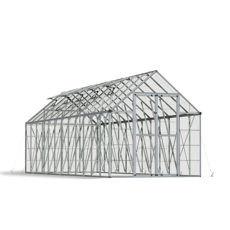 Palram - Canopia Snap & Grow 8' W x 24' D Walk-In Hobby Polycarbonate Aluminum Frame Greenhouse Kit with Roof Vents - Silver