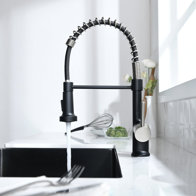 Contemporary Kitchen Tap With Pull-Down - Construction, To Fingerprints And Water Spots, Save Installation Time Black Silver Faucet Pull Down Spray, Single Handle Operation, Finish