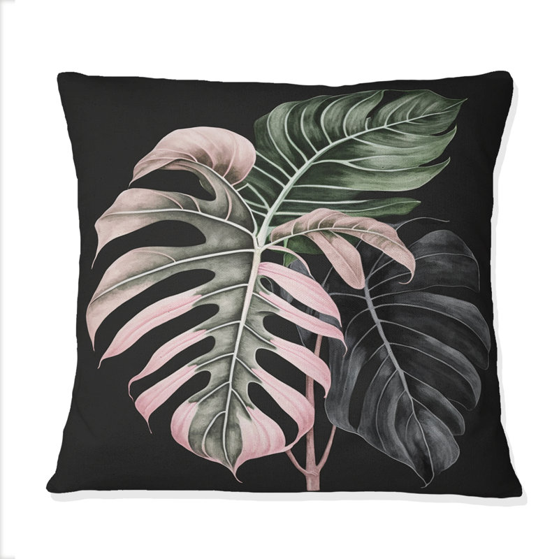 Rose et blanc feuille de philodendron II - coussin décoratif imprimé floral