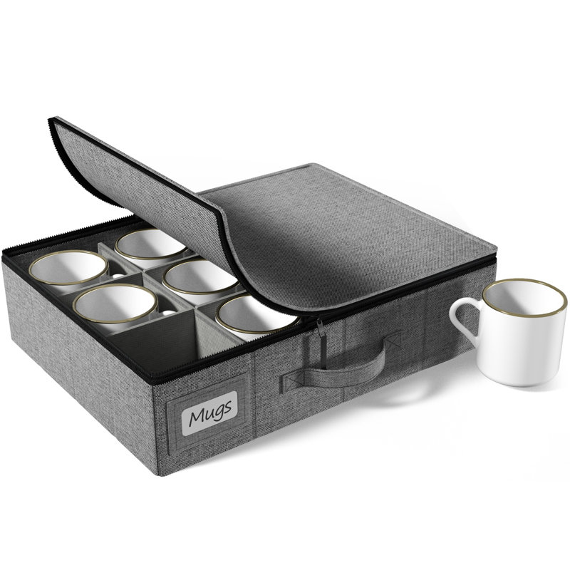Quilted Dinnerware Storage Case with Dividers in Grey
