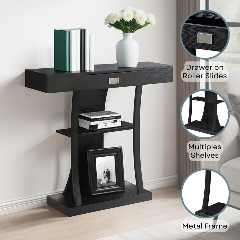 Amett 1 Drawer Console Table, 34" H x 36" W x 12" D, Black