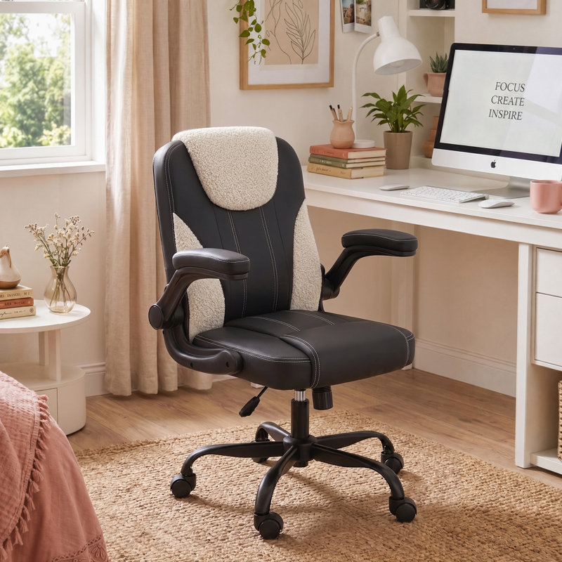 Ergonomic Executive Leather Office Chair, Tilt Adjustment Swivel Desk Chair With Flip-Up Arms And Water-Resistant Upholstery