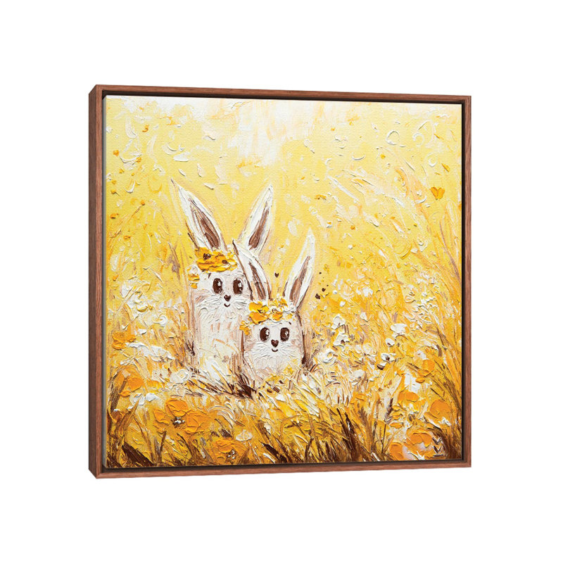 Sun Hares by Vlada Koval - Painting on Canvas, Brown Framed, 45.72 cm H x 45.72 cm W