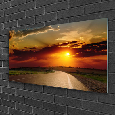 Landscape Sunset Road 1 Piece Wall Art on Glass