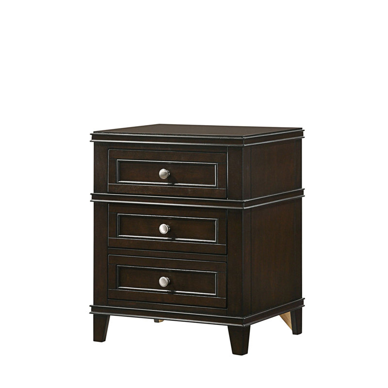 Table de chevet 3 tiroirs Deguzman avec USB, Cerise
