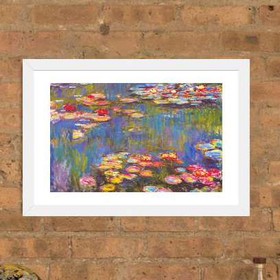 « Les Nymphéas, 1916 » par Claude Monet, reproduction sur papier, H 26 po x l 40 po, Toile avec cadre flottant