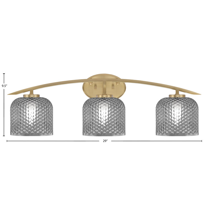 Kurve 3 Light Bath Bar With 6" Textured Glass, Smoke, Brass