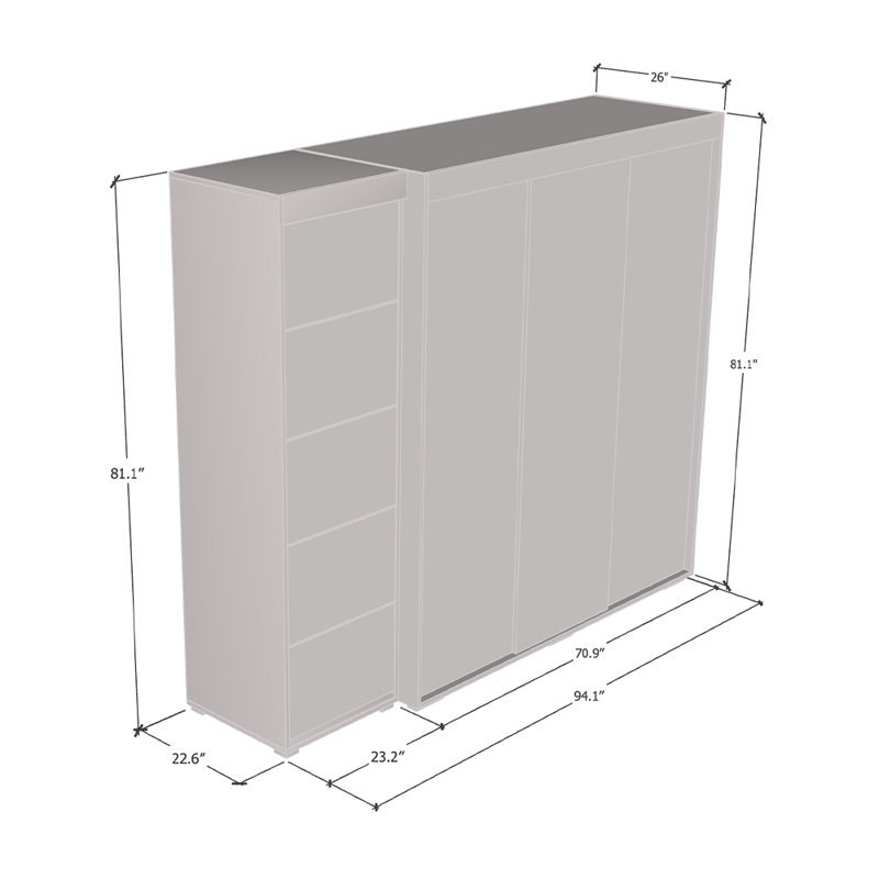 Armoire 94,1 "avec 3 miroirs Aria, gris