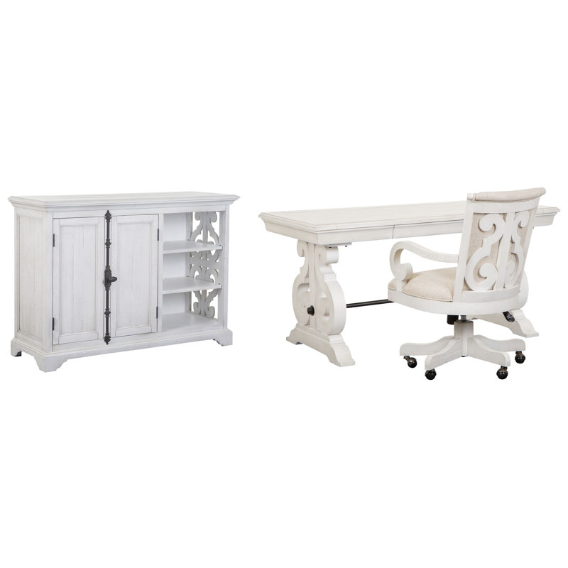 Writing Desk With Chair And Printer Stand, 3 Pieces: Desk, Chair, Storage Cabinets