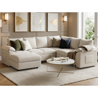 Cloud Modular Sectional Sofa with Ottoman,Modern Corduroy Sofa for Living Room,7 Seat Sofa with Storage,U-Shaped Sofa,Random Combination