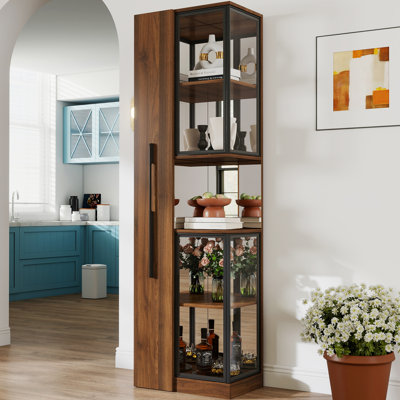 Wood Display Cabinet With Glass Doors&Lights