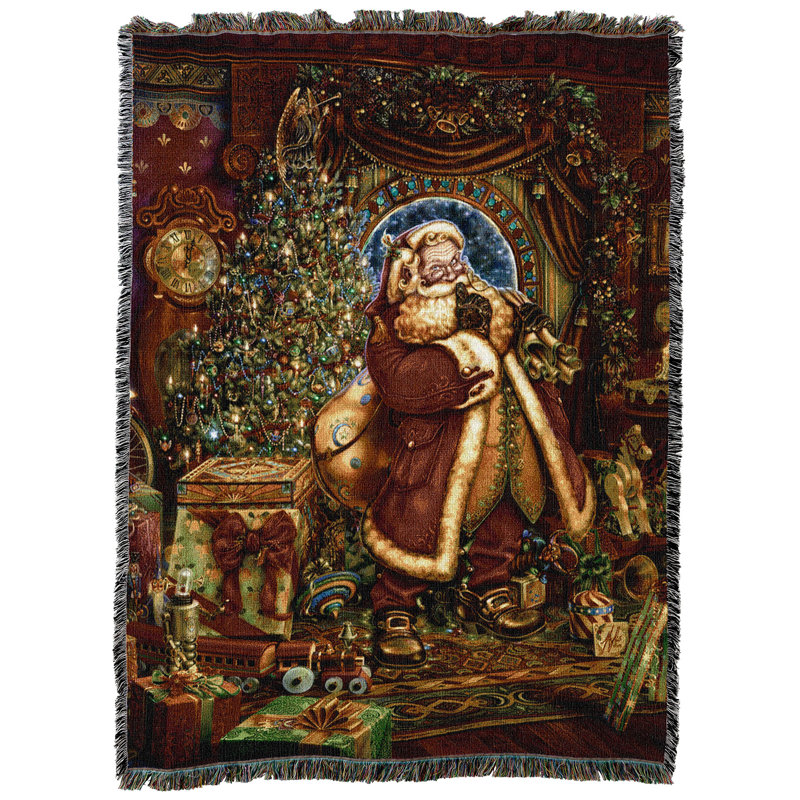 Couverture de Noël Pure Country Weavers par Myles Pinkney - Père Noël Saint-Nicolas Nick Kris Kringle - jeté en coton tissé - fabriqué aux États-Unis (72 x 54)